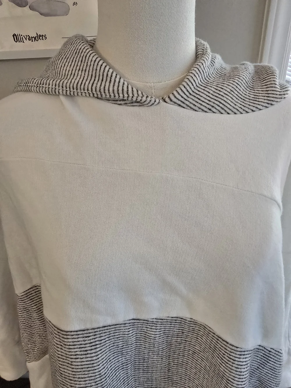Free People Cream Hooded Pullover with Gray Striped Band